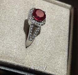 925 Sterling Silver Ring Real Lab Made Ruby & Cz Accent Size 7.5