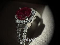 925 Sterling Silver Ring Real Lab Made Ruby & Cz Accent Size 7.5