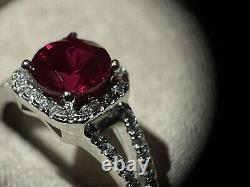 925 Sterling Silver Ring Real Lab Made Ruby & Cz Accent Size 7.5