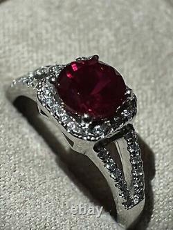 925 Sterling Silver Ring Real Lab Made Ruby & Cz Accent Size 7.5