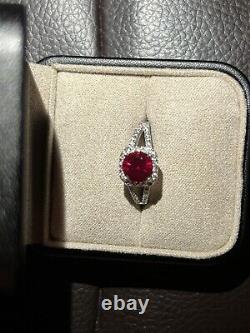 925 Sterling Silver Ring Real Lab Made Ruby & Cz Accent Size 7.5