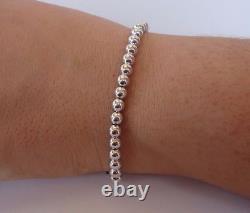 925 Sterling Silver Round Beaded Bracelet /8'' Adjustable / Italian Made