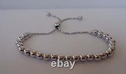 925 Sterling Silver Round Beaded Bracelet /8'' Adjustable / Italian Made