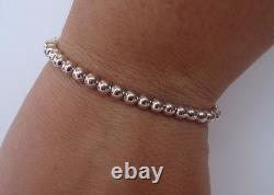925 Sterling Silver Round Beaded Bracelet /8'' Adjustable / Italian Made
