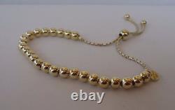 925 Sterling Silver Round Beaded Bracelet /8'' Adjustable / Italian Made