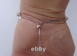 925 Sterling Silver Round Beaded Bracelet /8'' Adjustable / Italian Made