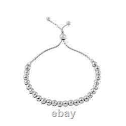 925 Sterling Silver Round Beaded Bracelet /8'' Adjustable / Italian Made