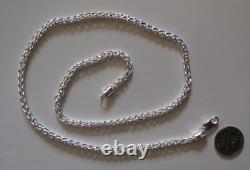 925 Sterling Silver Wheat 080 (Spiga) Chain Necklace 3.4 mm Made in Italy