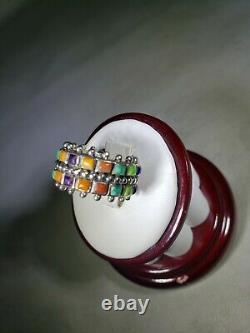 925 Sterling Silver multi color Stone ring Hand Made