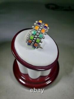 925 Sterling Silver multi color Stone ring Hand Made