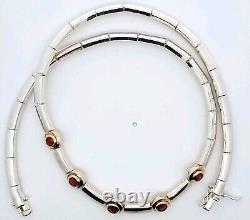 925 Sterling Silver with Garnet Choker 18 Necklace 25.9 Grams Made in Thailand