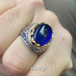 925 sterling silver Man ring with Shiny Sapphire made in TURKEY FREE Shipping