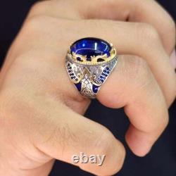 925 sterling silver Man ring with Shiny Sapphire made in TURKEY FREE Shipping
