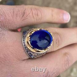 925 sterling silver Man ring with Shiny Sapphire made in TURKEY FREE Shipping