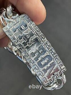 925 sterling silver custom made chino braclete Patron greek border western font