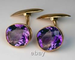 A Pair of Antique Amethyst and 14k Yellow Gold Over Cufflinks Made in 1899 Men's
