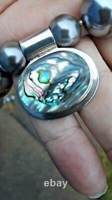 ABALONE and STERLING SILVER Necklace. 925 Designer Made Signed ONE OF A KIND