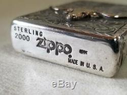 AUTH Made In 2000 5-Sided Carving 10K 10 Gold Ruby Sterling Silver Zippo
