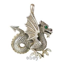 Amazing Vintage Custom Made Sterling Silver Dragon Pendant Necklace