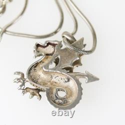 Amazing Vintage Custom Made Sterling Silver Dragon Pendant Necklace