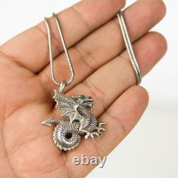 Amazing Vintage Custom Made Sterling Silver Dragon Pendant Necklace