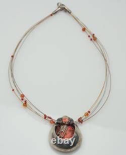 Amazing artisanal hand made abstract modern sterling silver art necklace