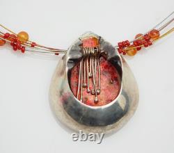Amazing artisanal hand made abstract modern sterling silver art necklace
