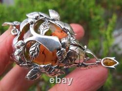Amber Fossil Green Man Pendant 925 Sterling Silver Lithuanian Healing Hand made