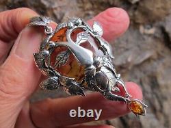 Amber Fossil Green Man Pendant 925 Sterling Silver Lithuanian Healing Hand made