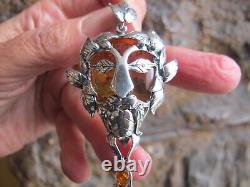 Amber Fossil Green Man Pendant 925 Sterling Silver Lithuanian Healing Hand made