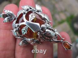 Amber Fossil Green Man Pendant 925 Sterling Silver Lithuanian Healing Hand made