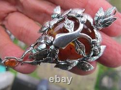 Amber Fossil Green Man Pendant 925 Sterling Silver Lithuanian Healing Hand made