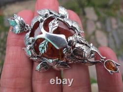 Amber Fossil Green Man Pendant 925 Sterling Silver Lithuanian Healing Hand made