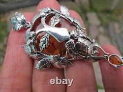 Amber Fossil Green Man Pendant 925 Sterling Silver Lithuanian Healing Hand made