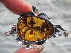 Amber Fossil Green Man Pendant 925 Sterling Silver Lithuanian Healing Hand made