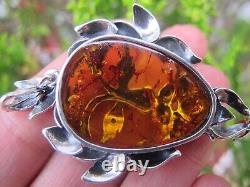 Amber Fossil Green Man Pendant 925 Sterling Silver Lithuanian Healing Hand made