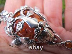 Amber Fossil Green Man Pendant 925 Sterling Silver Lithuanian Healing Hand made