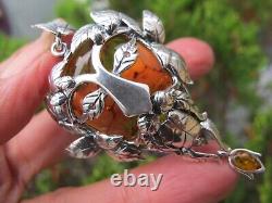 Amber Fossil Green Man Pendant 925 Sterling Silver Lithuanian Healing Hand made