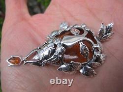 Amber Fossil Green Man Pendant 925 Sterling Silver Lithuanian Healing Hand made