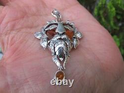 Amber Fossil Green Man Pendant 925 Sterling Silver Lithuanian Healing Hand made