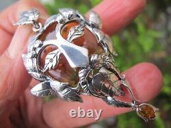 Amber Fossil Green Man Pendant 925 Sterling Silver Lithuanian Healing Hand made