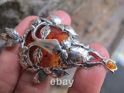 Amber Fossil Green Man Pendant 925 Sterling Silver Lithuanian Healing Hand made