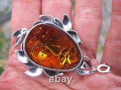 Amber Fossil Green Man Pendant 925 Sterling Silver Lithuanian Healing Hand made