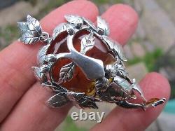 Amber Fossil Green Man Pendant 925 Sterling Silver Lithuanian Healing Hand made