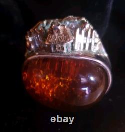 Amber Sterling Silver 925 Ring Story Tell Adjustable 26g Hand Made From Poland