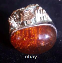 Amber Sterling Silver 925 Ring Story Tell Adjustable 26g Hand Made From Poland