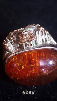 Amber Sterling Silver 925 Ring Story Tell Adjustable 26g Hand Made From Poland