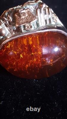 Amber Sterling Silver 925 Ring Story Tell Adjustable 26g Hand Made From Poland