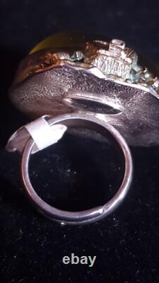 Amber Sterling Silver 925 Ring Story Tell Adjustable 26g Hand Made From Poland