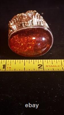 Amber Sterling Silver 925 Ring Story Tell Adjustable 26g Hand Made From Poland
